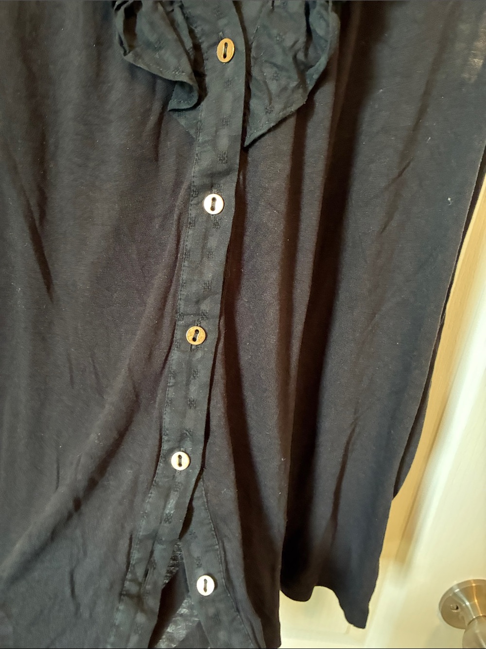 LOFT Black Ruffled Button-Front Flutter Sleeve Top - Picture 4 of 5